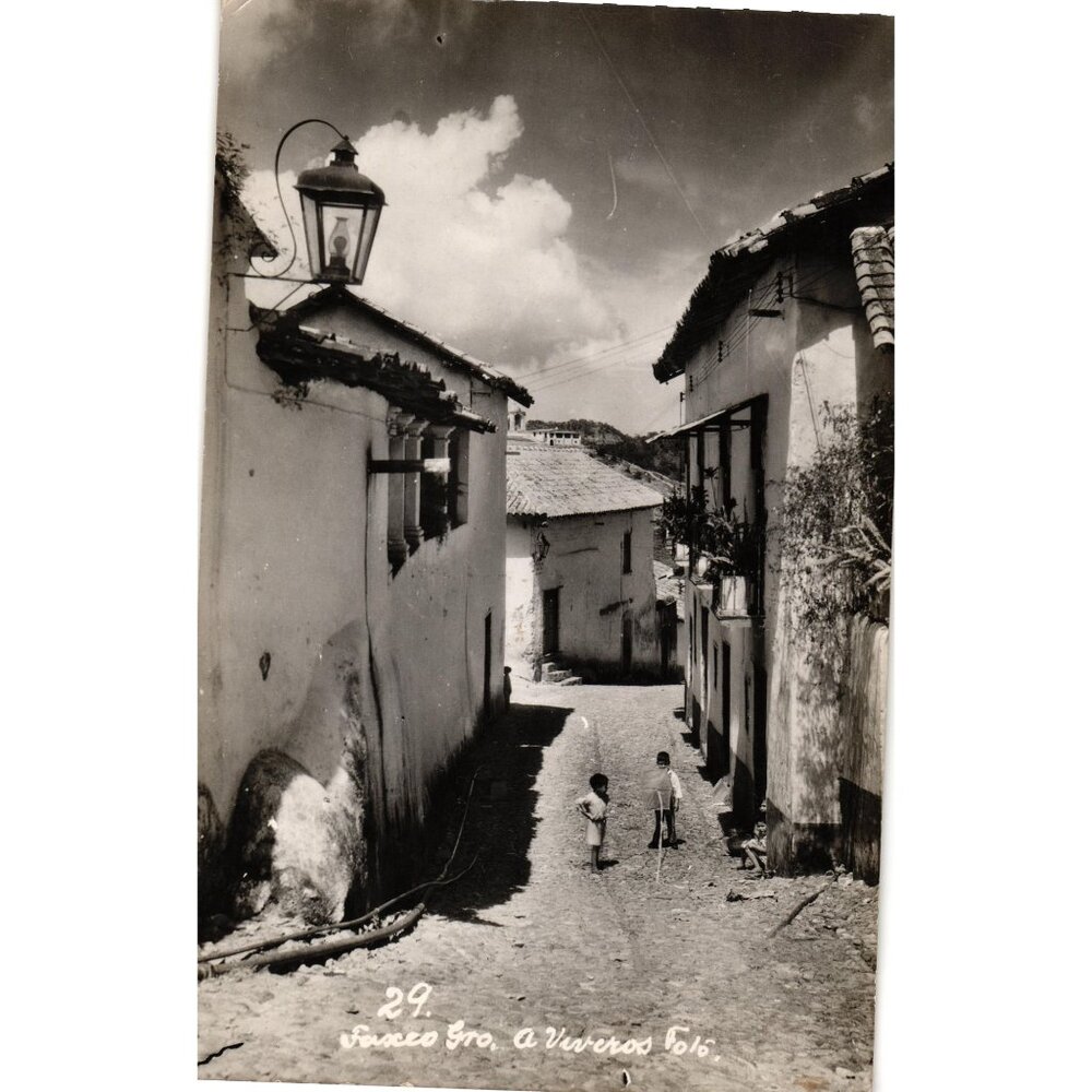 Vintage Mexican Street Scene Black & White Postcard Gevaert Photo Print